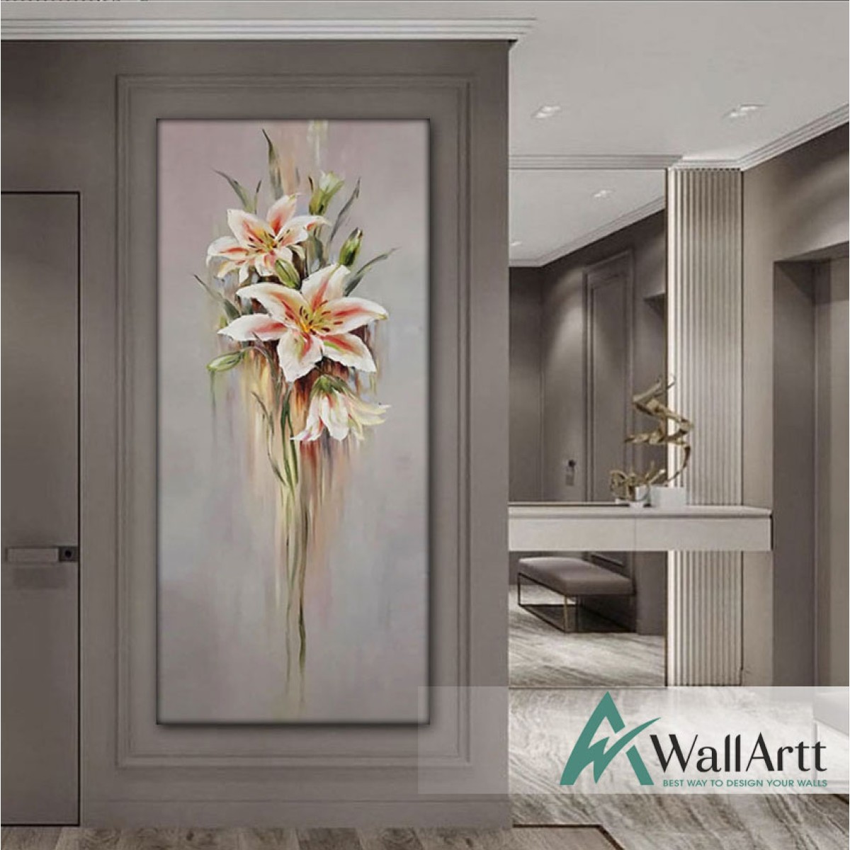 Abstract Floating Lilies Textured Partial Oil Painting